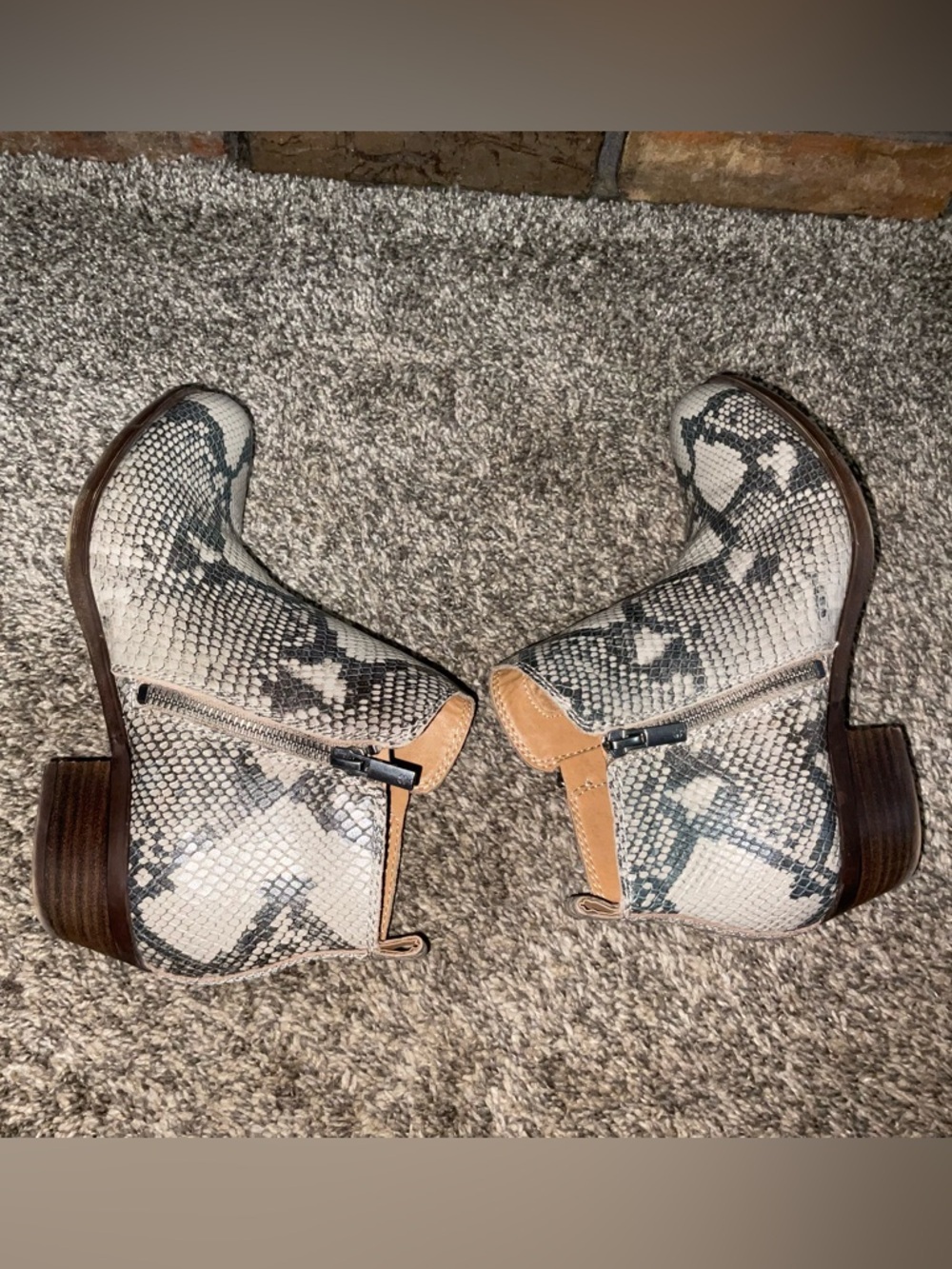 Lucky Brand Basel Snake-Print Ankle Booties in Beige and Gray 8M - Picture 5 of 8